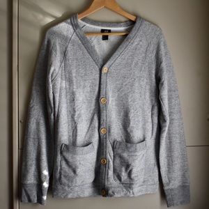 Men’s light gray button-up sweater
